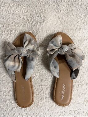 west loop Gray Tie-Dye Bow Slide Sandals